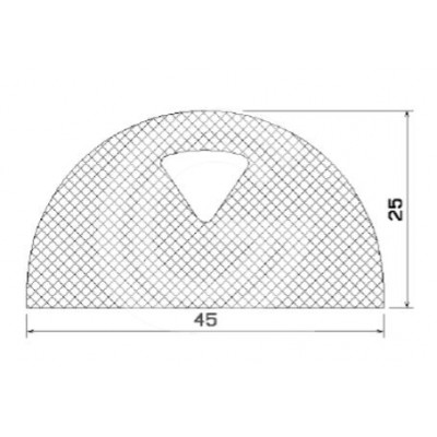 D-profiel | mosrubber met huid | zwart | 45 x 25 mm | per meter